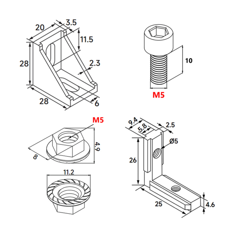 Componentes para muebles o estructuras de alumínio