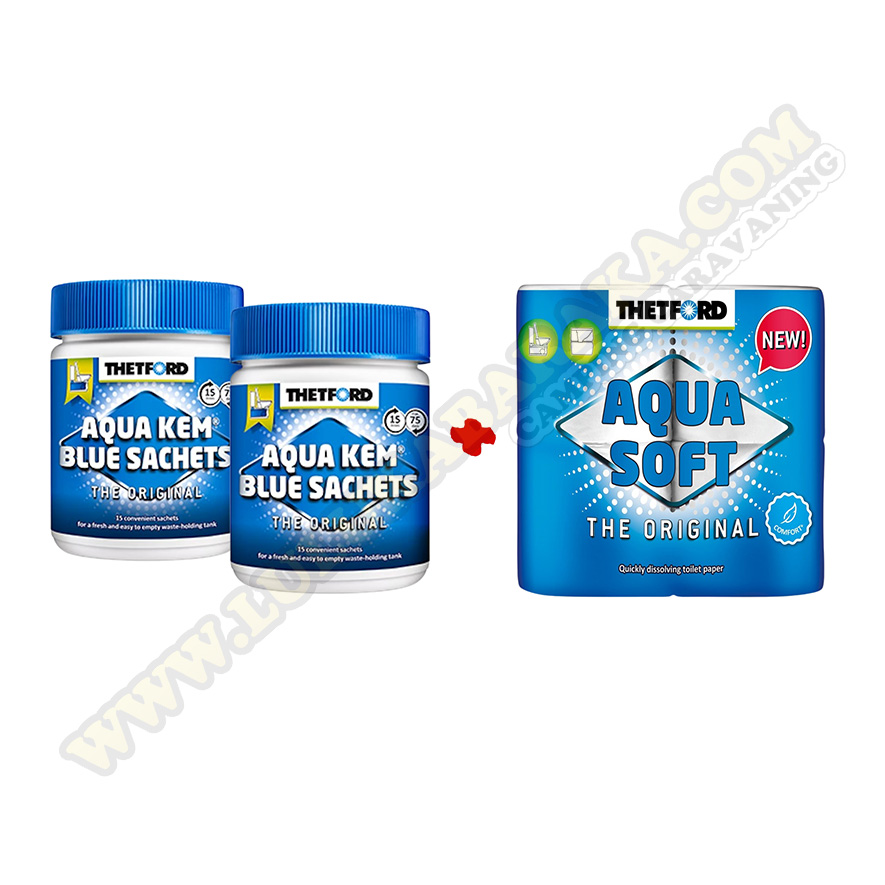 Kit WC (2 Aqua Kem Blue sachets + 1 Aqua soft 4 rollos)